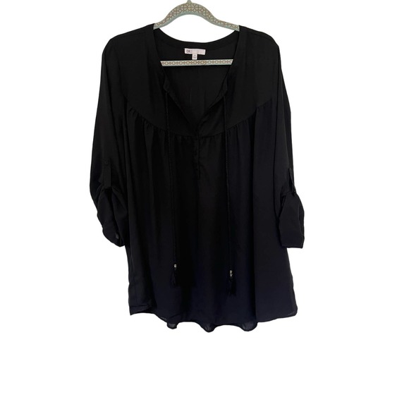 DR2 Tops - DR2 Roll Tab Long Sleeve Blouse Black Size 2X